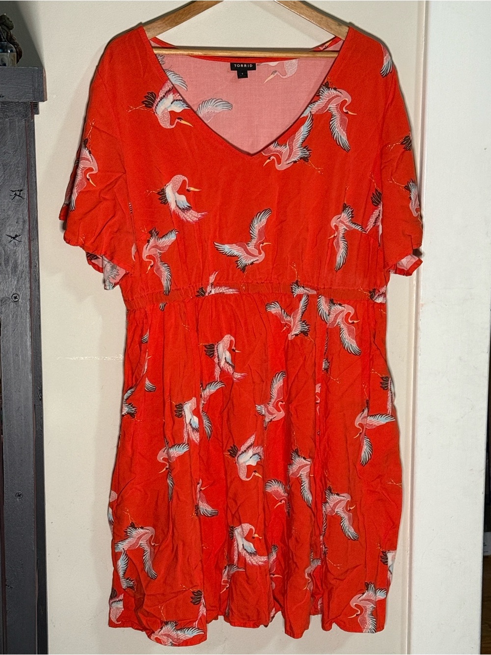 torrid Orange V-Neck Crane Print Midi Dress - Picture 3 of 5